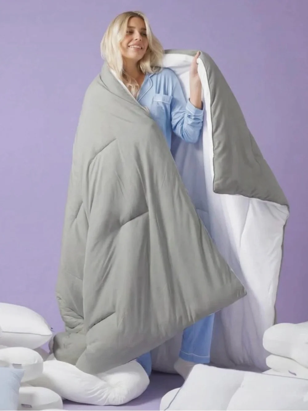 Plush Reversible Gray and White Comforter - Mellow Brand